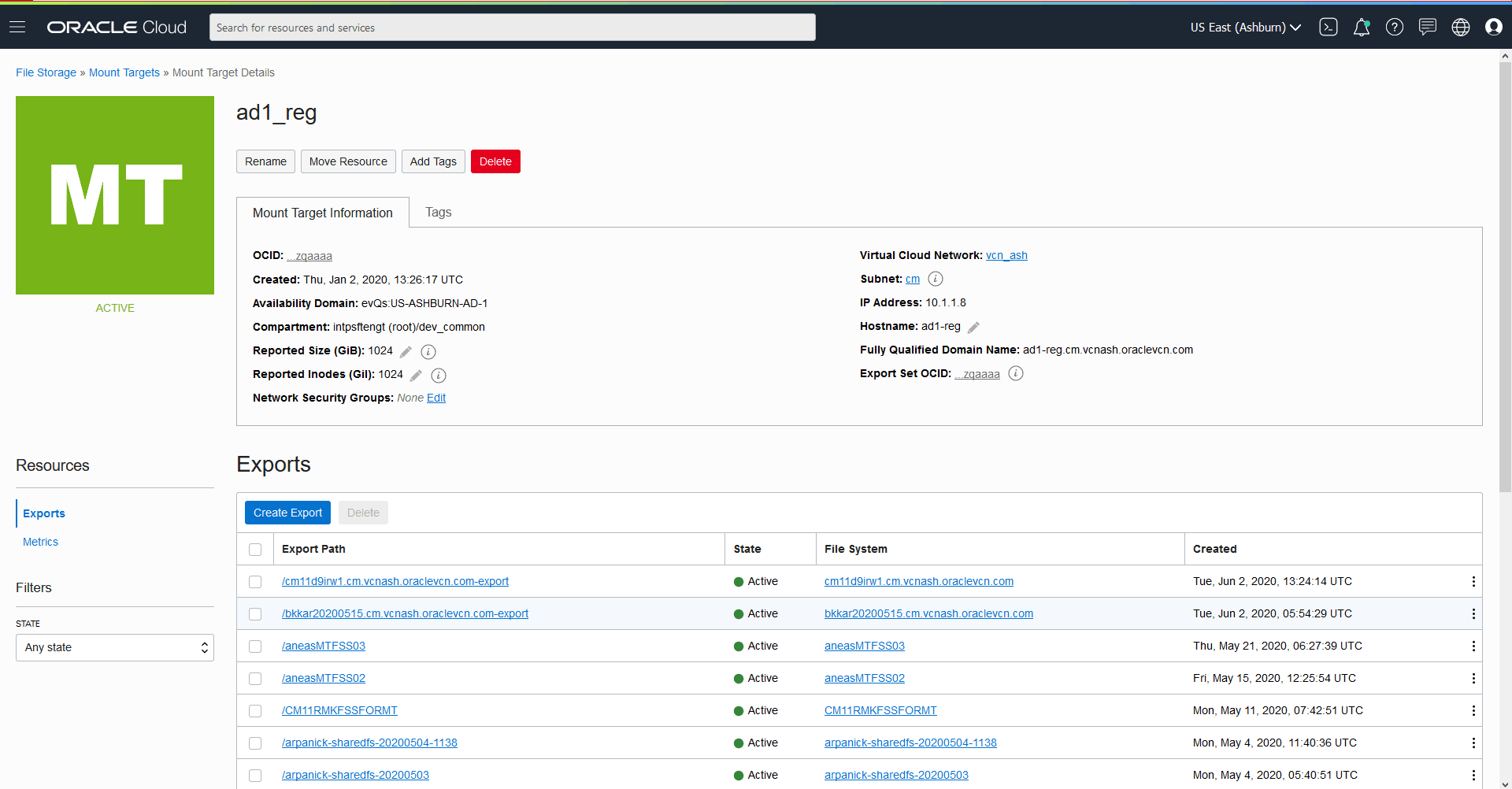 Mount Target Details page