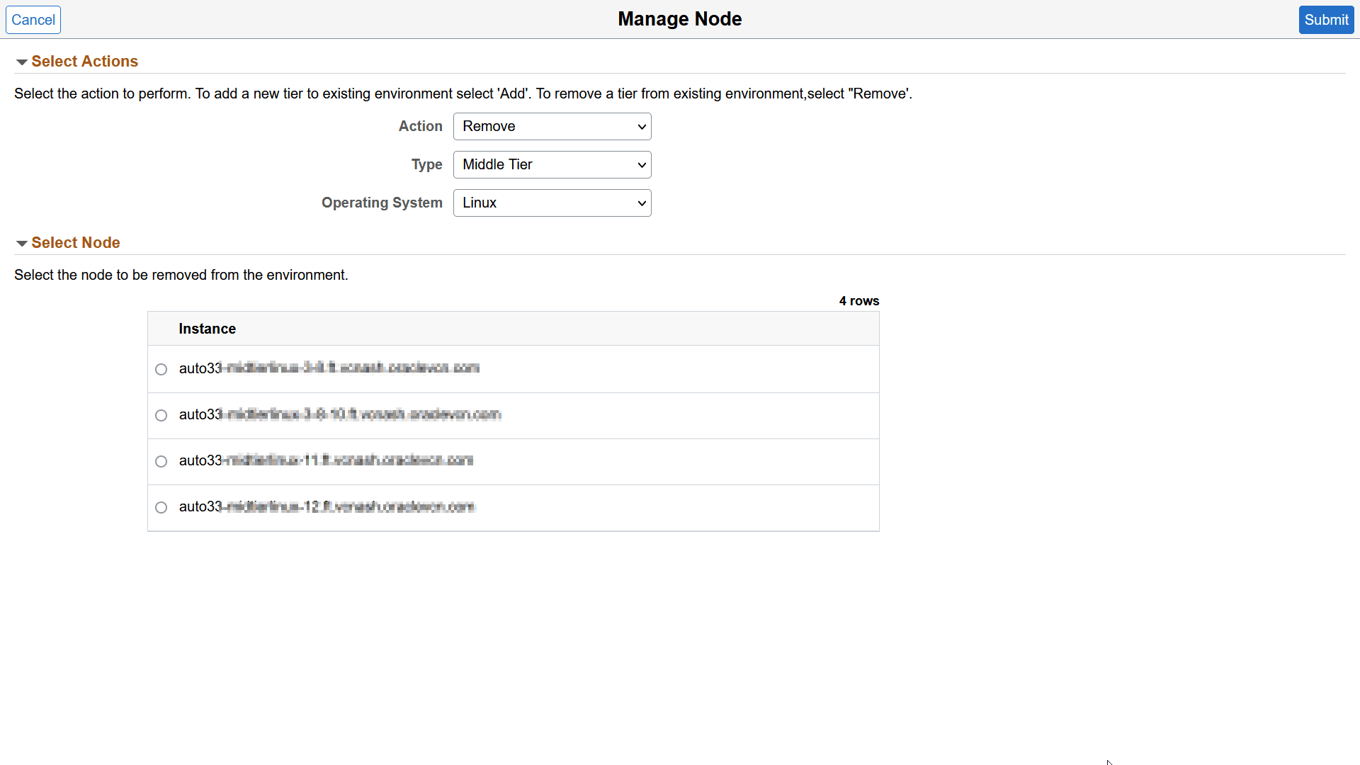 Manage Node page - Remove Middle Tier Node