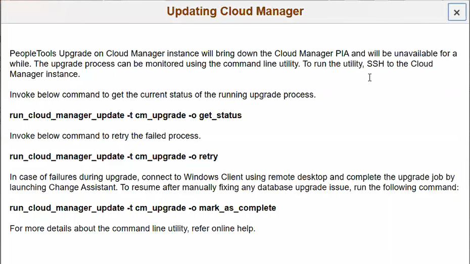 Updating Cloud Manager modal window