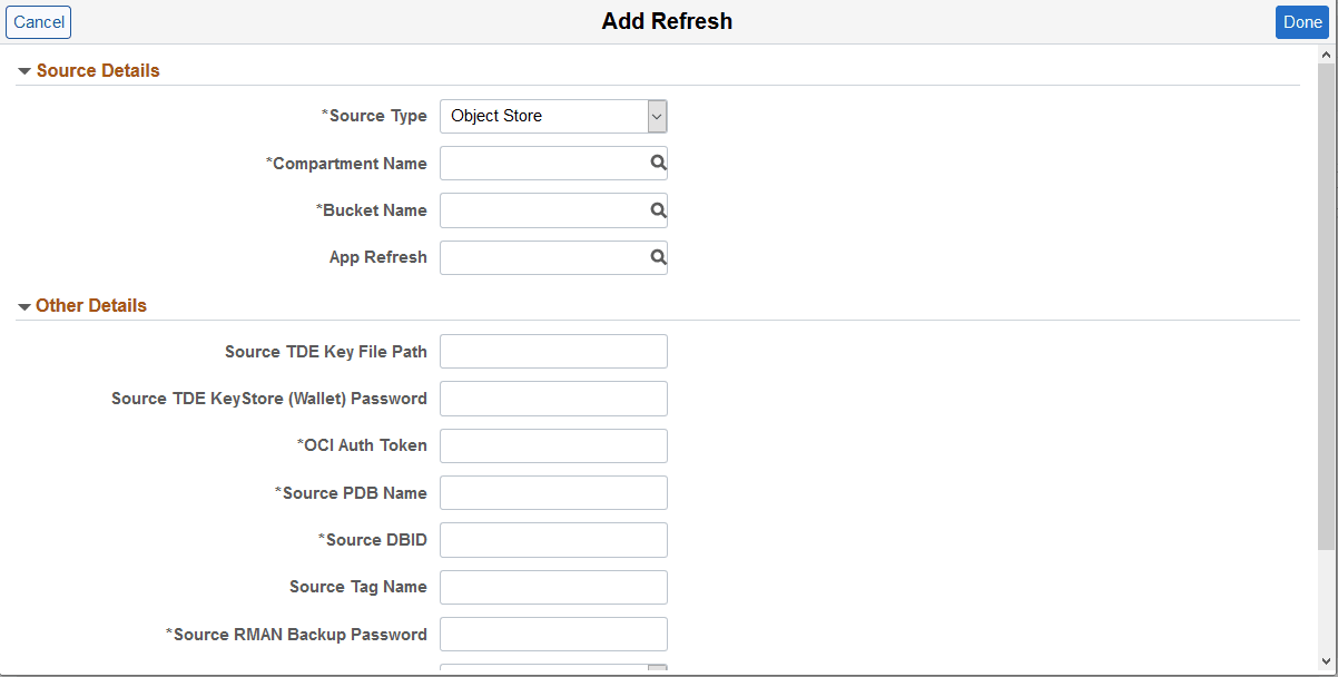 Add Refresh page where Source Type is Object Store