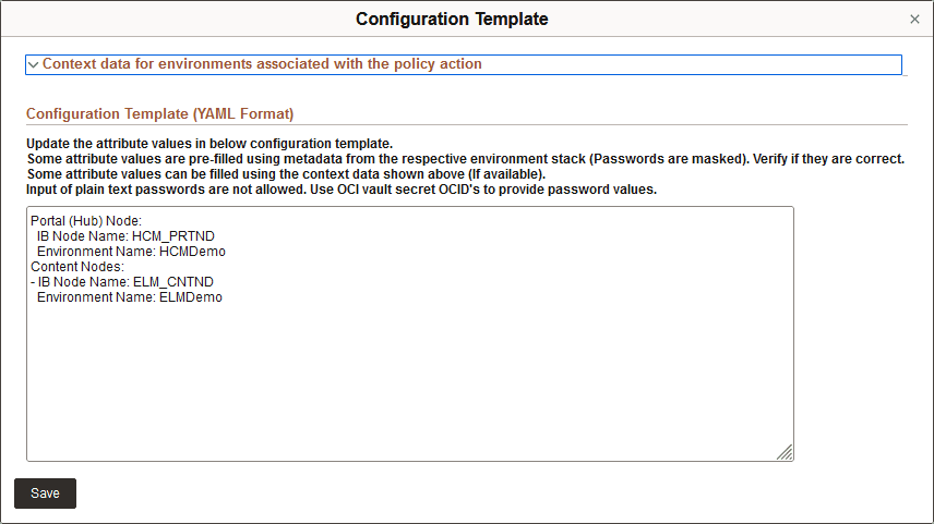 Configuration Template for Policy Action Add Node