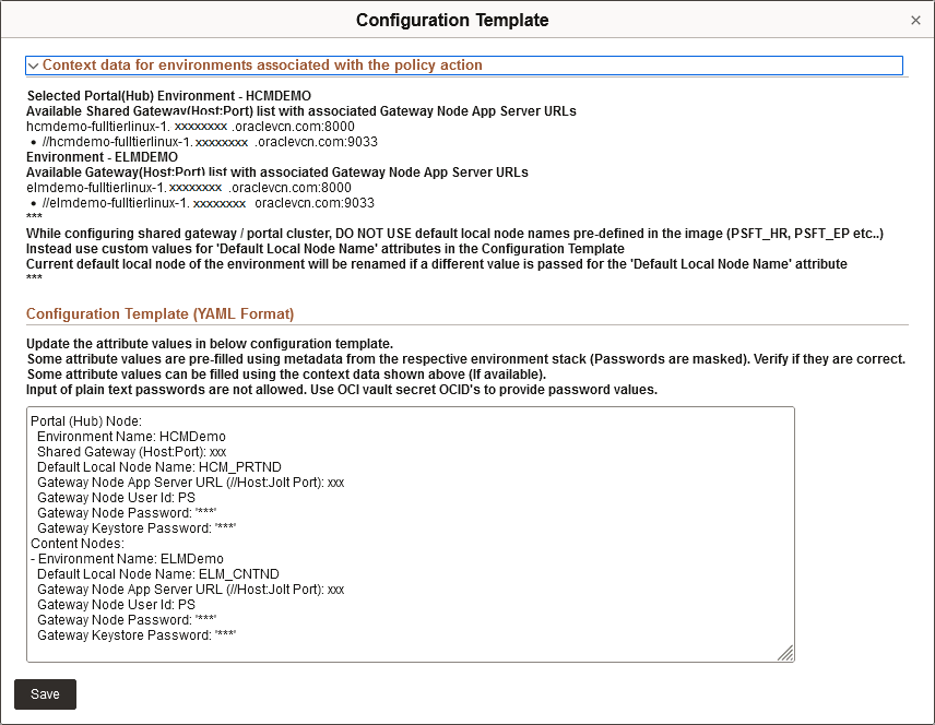 Configuration Template for Policy Action Configure IB Gateway