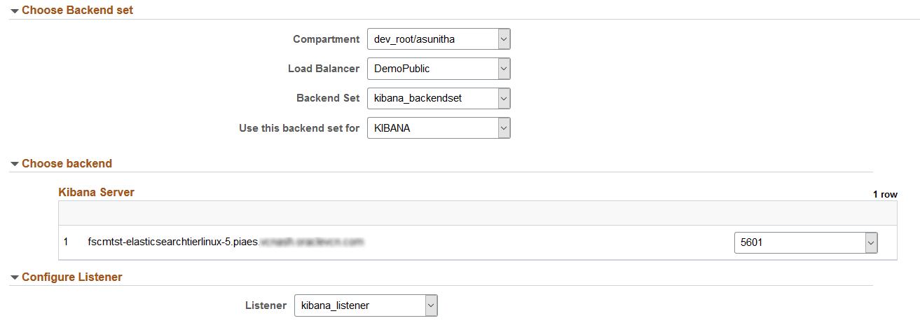 Configure Backend Set for Kibana