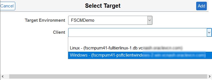 Select Target modal window