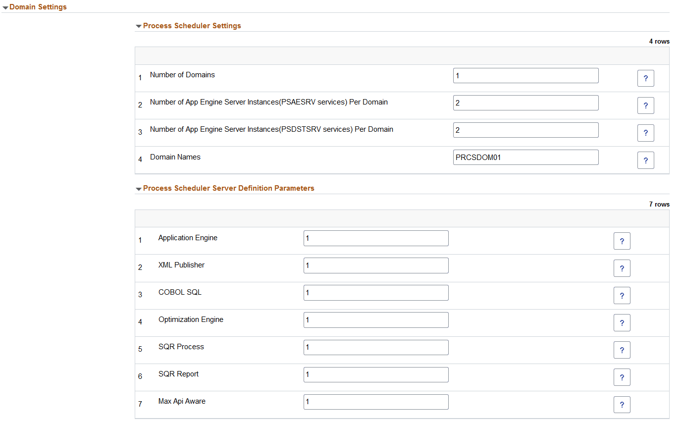 Domain Settings for Process Scheduler Settings and Process Scheduler Server Definition Parameters
