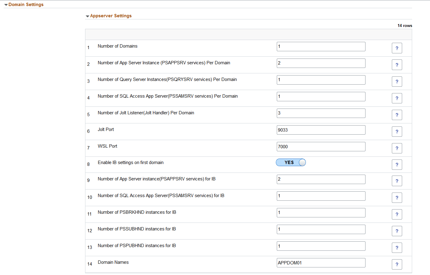 Domain Settings for Appserver