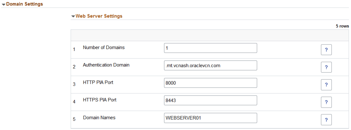 Middle Tier - Domain Settings for Web Server