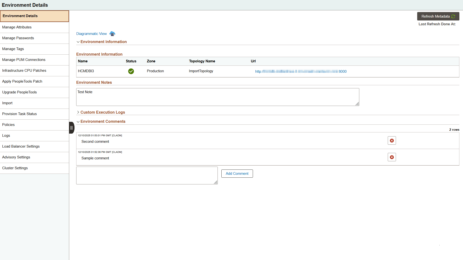 Environment Comments and Notes sections