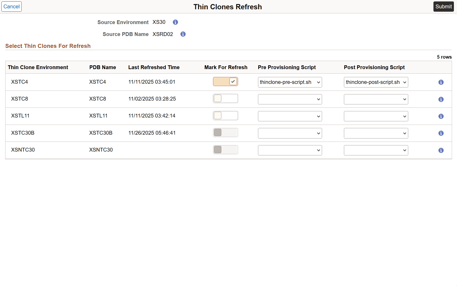 Thin Clones Refresh page