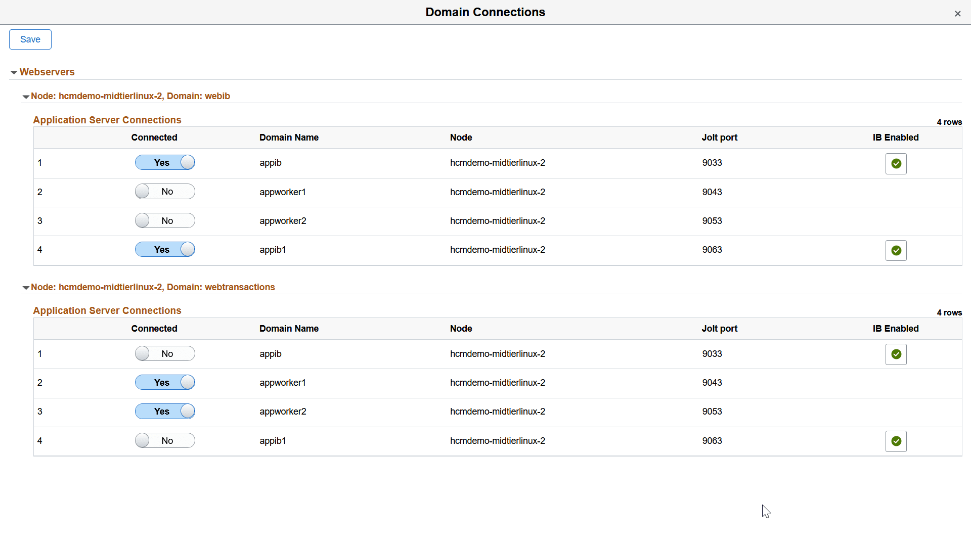Domain Connections page