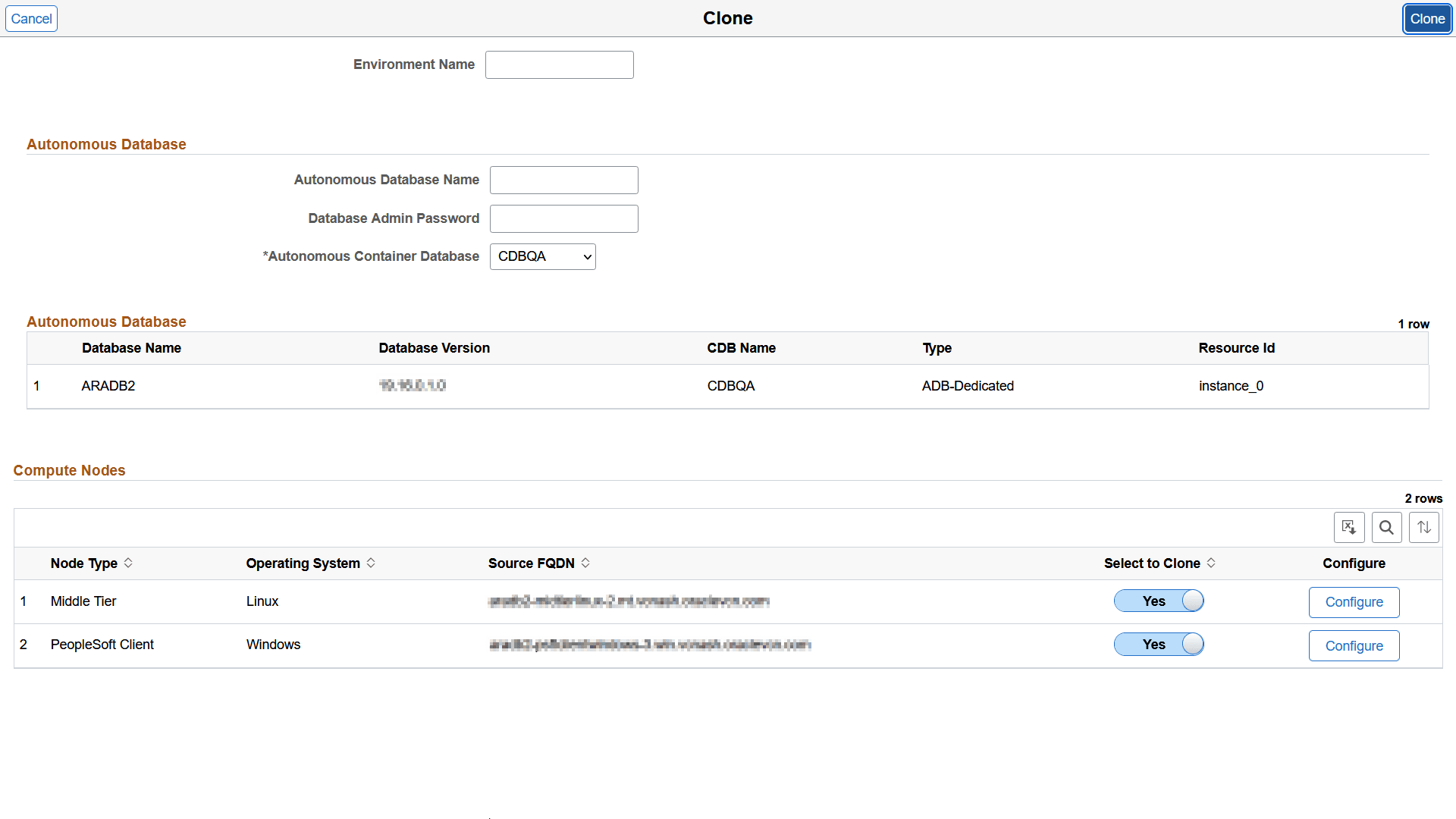 Clone Environment with ADB Dedicated
