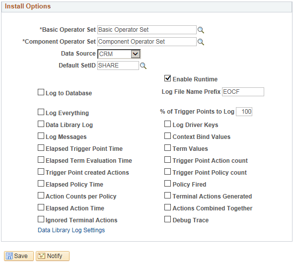 Install Options page