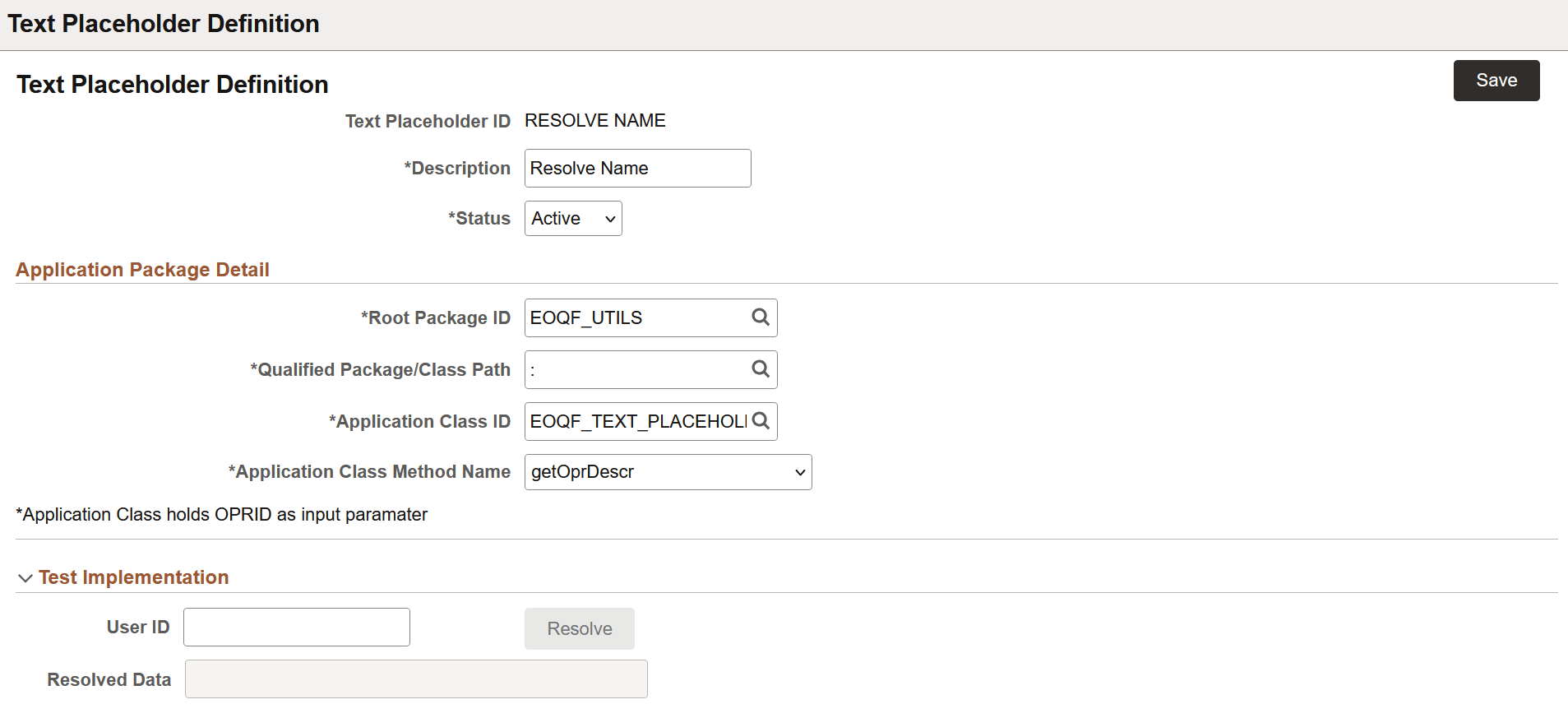 Text Placeholder Definition page