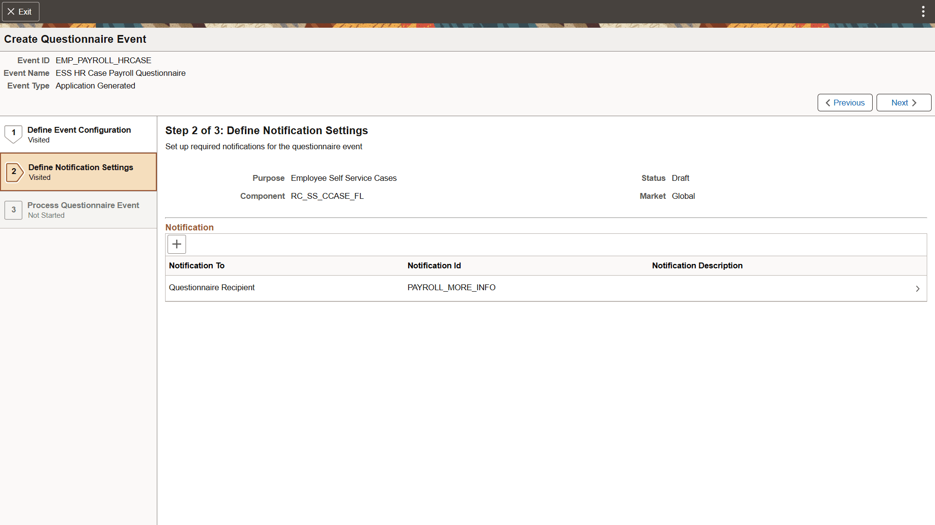 Define Notification Settings page