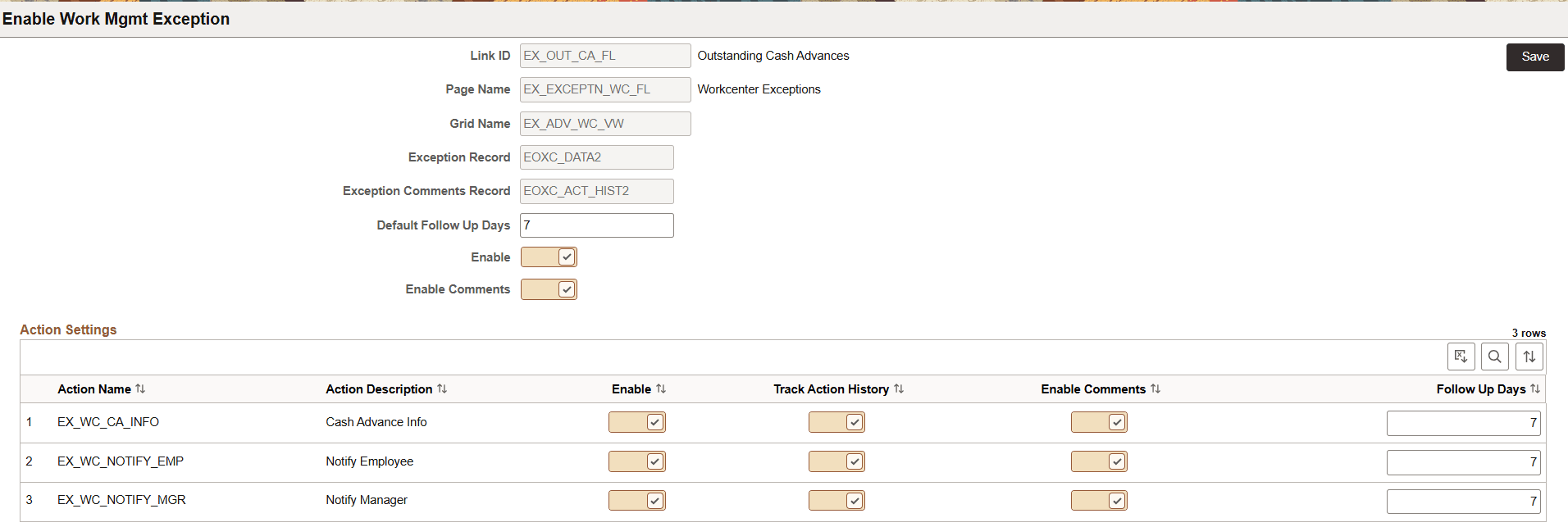 Enable Work Management Exception