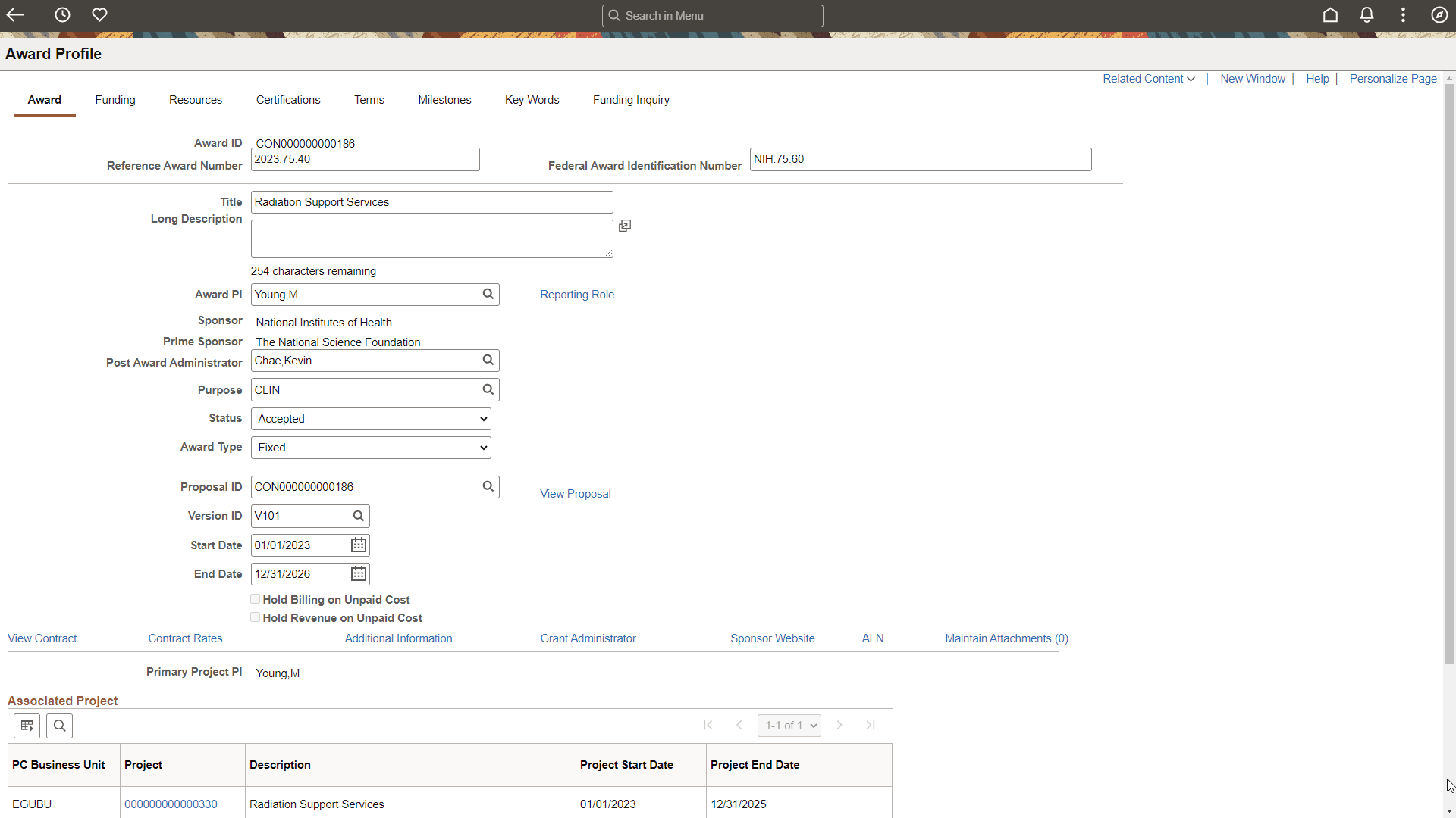 Example: Award Profile (after change)