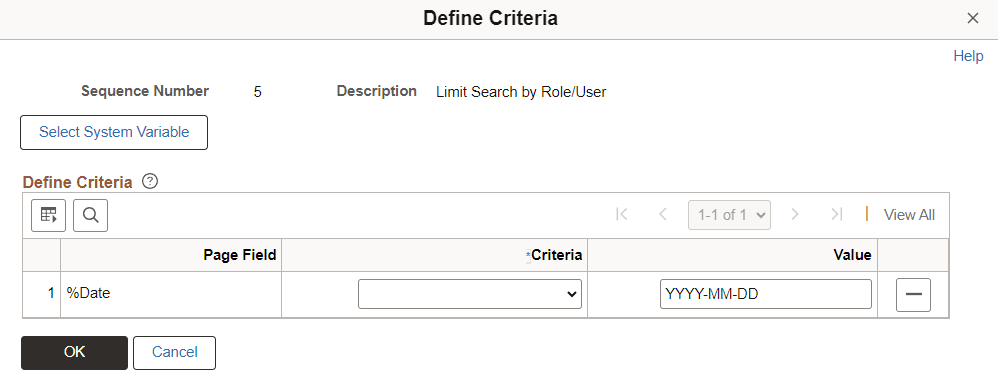 Define Criteria: System Variable