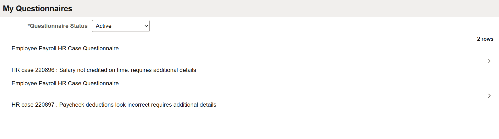 My Questionnaires page