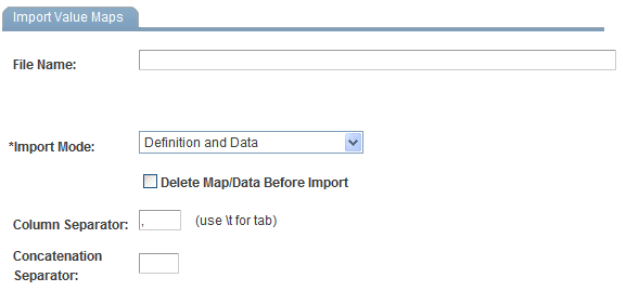 Import Value Maps page