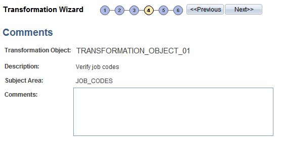 Transformation Wizard - Comments page