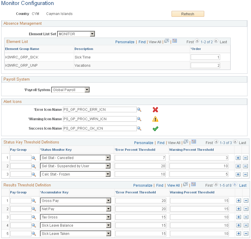 Monitor Configuration page