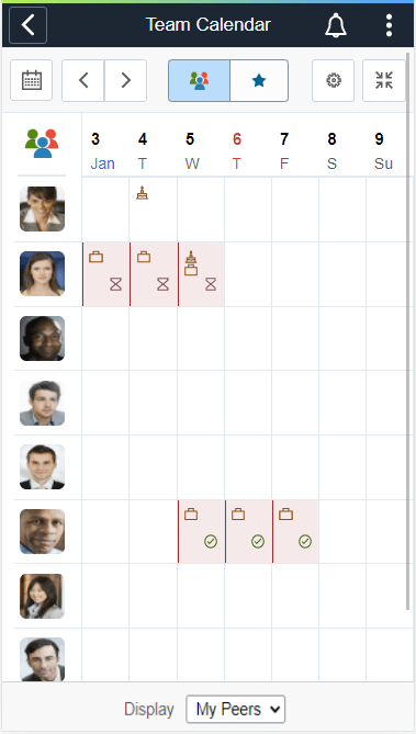 Team Weekly view in smartphone