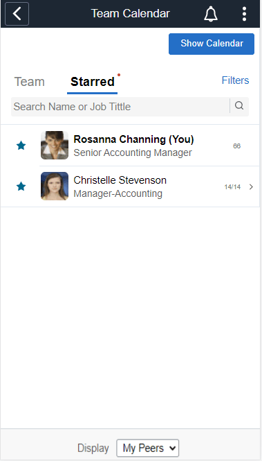 Starred view comparison in smartphone