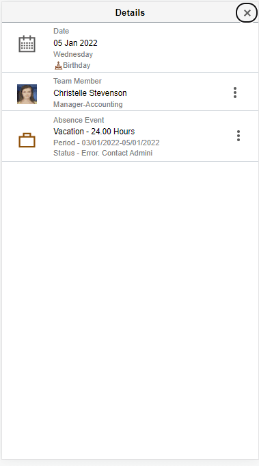Details of Team Calendar in smartphone