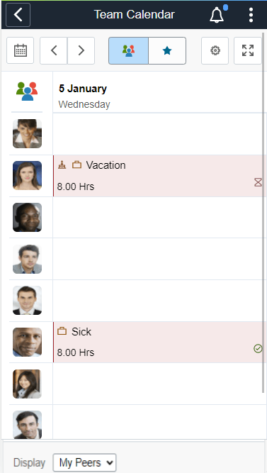 Team Calendar Daily view in smartphone