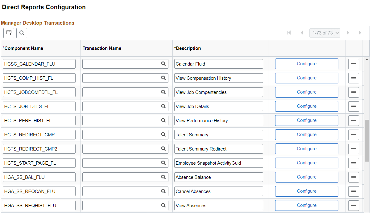 Direct Reports Configuration Page