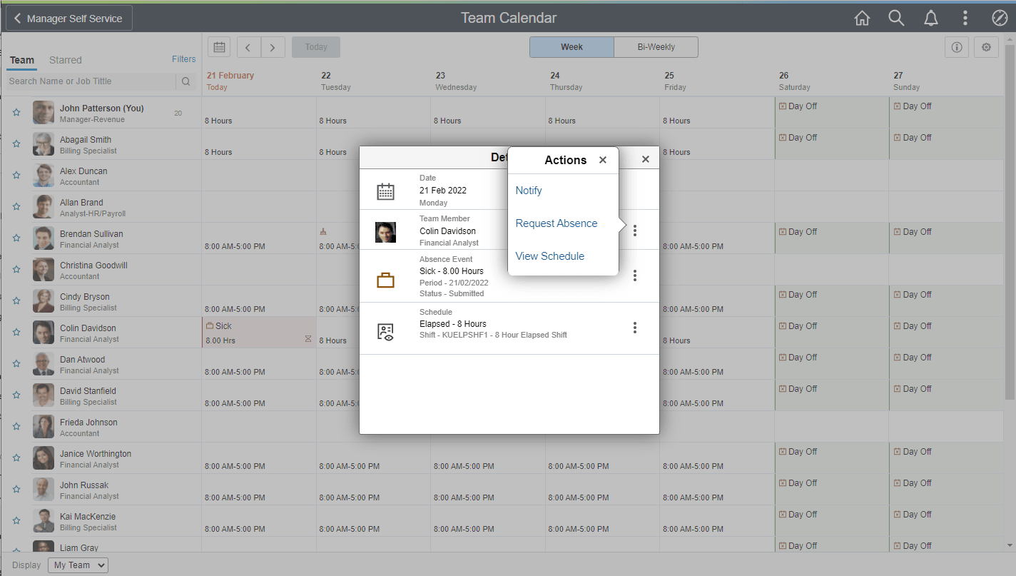 Weekly View_Team Calendar_Related Actions
