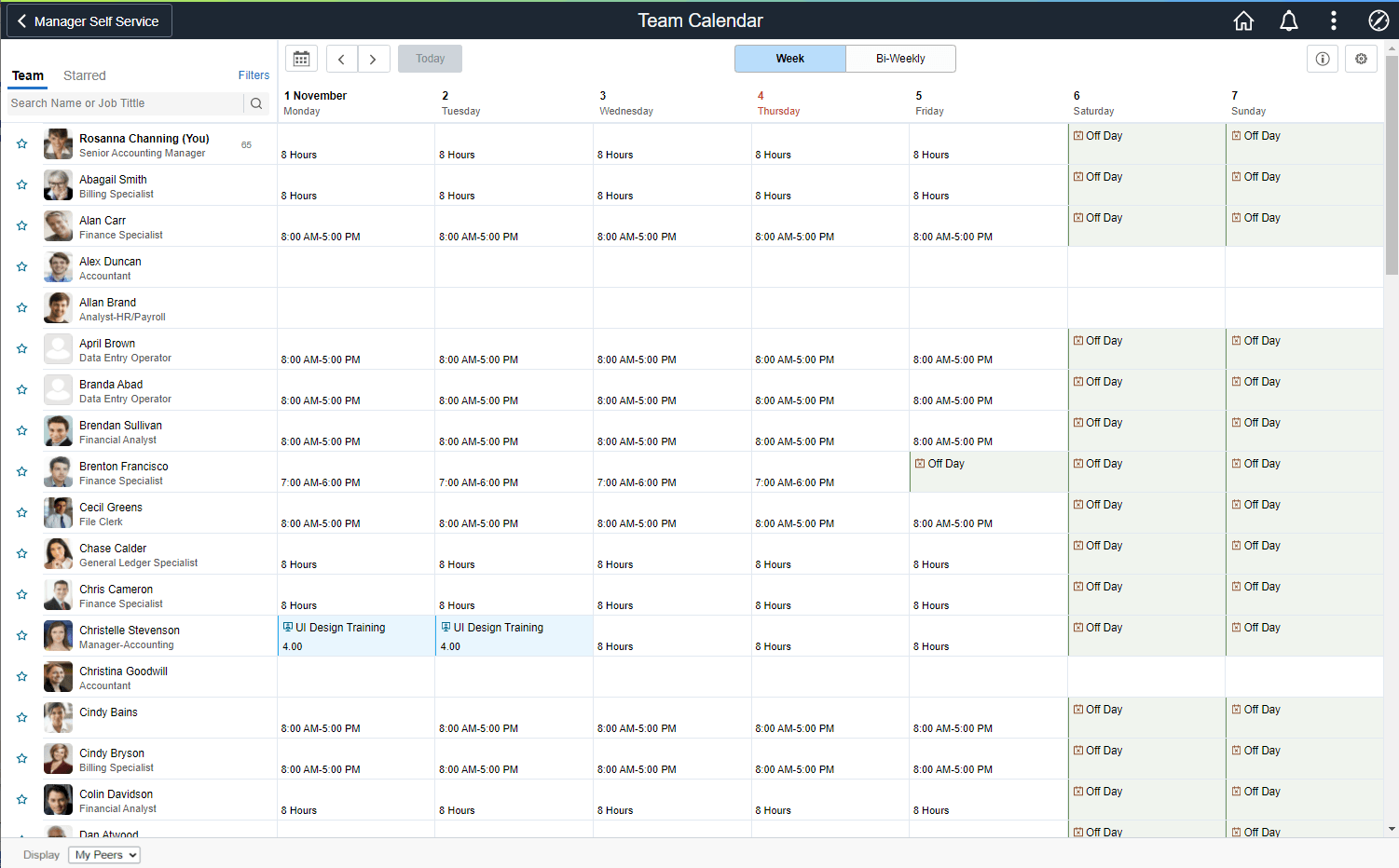 Team Calendar_My Peers
