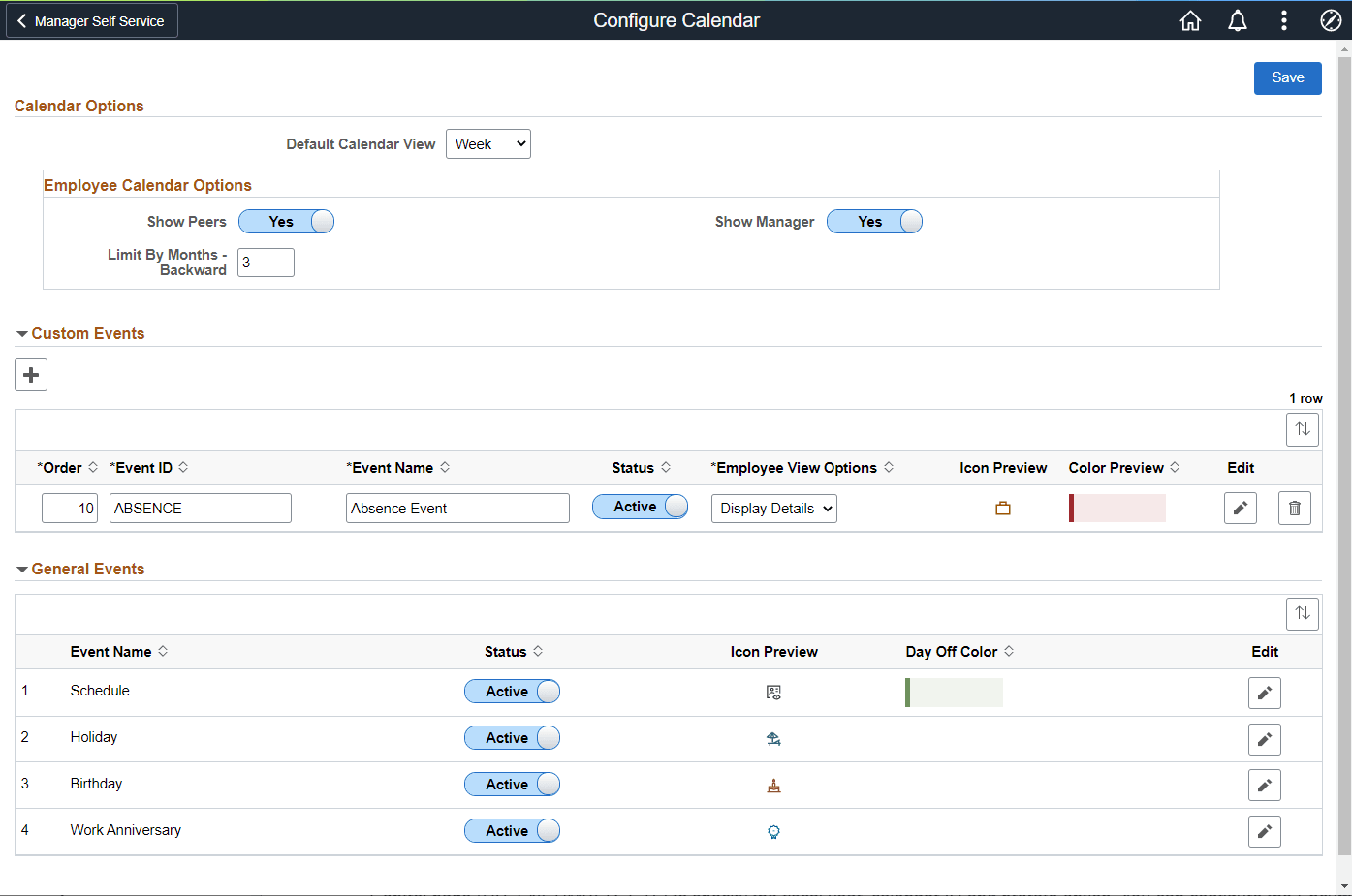 Configure Calendar Page