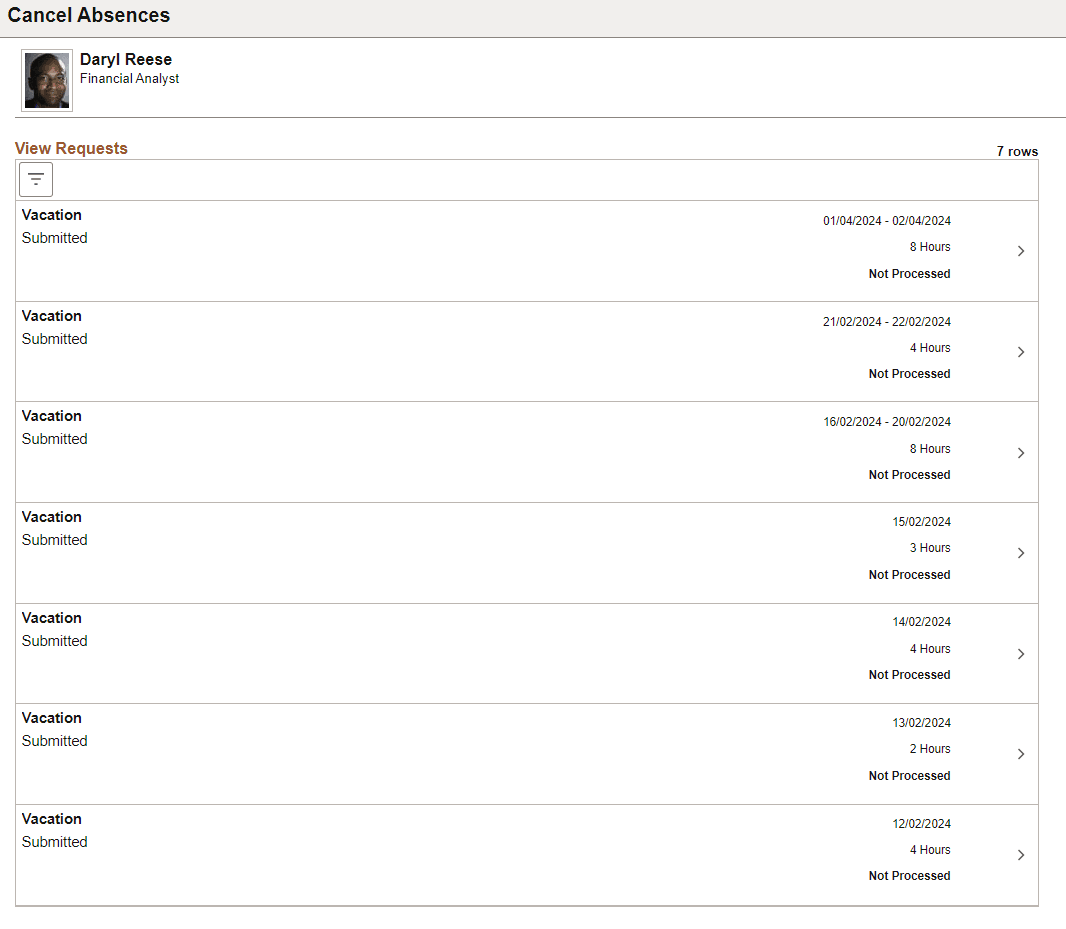 Cancel Absences page