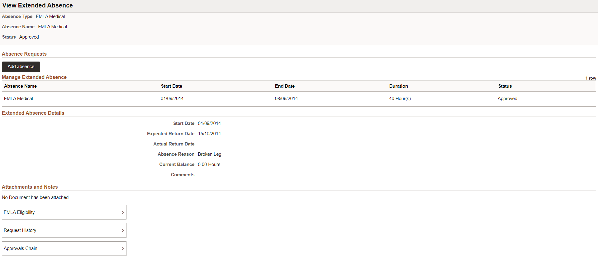 View Extended Absence page