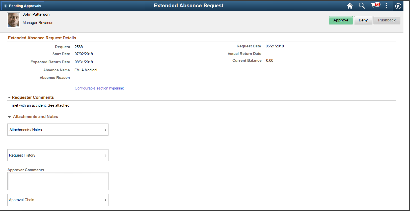 Pending Approval - Extended Absence Event