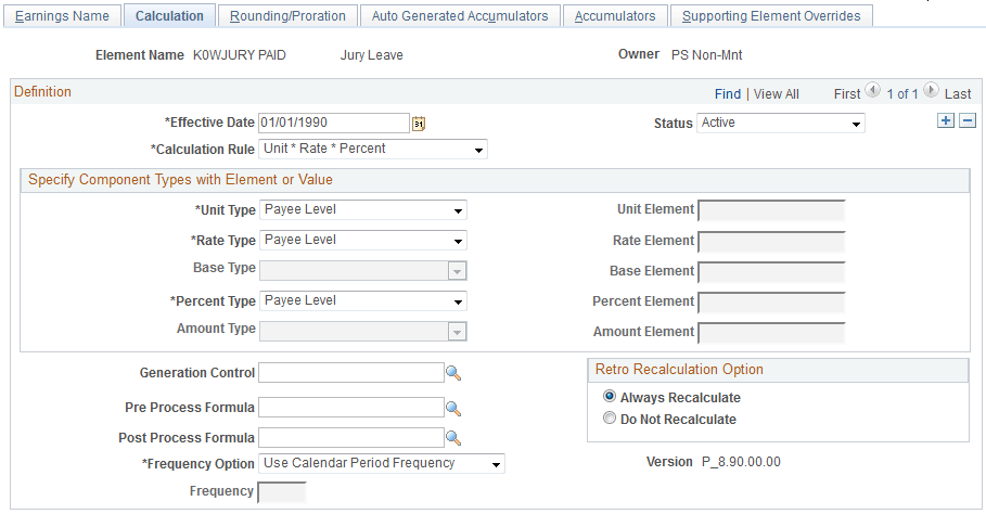 Earnings - Calculation page