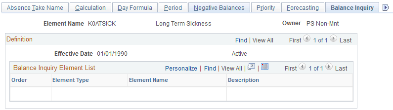 Absences Takes - Balance Inquiry page