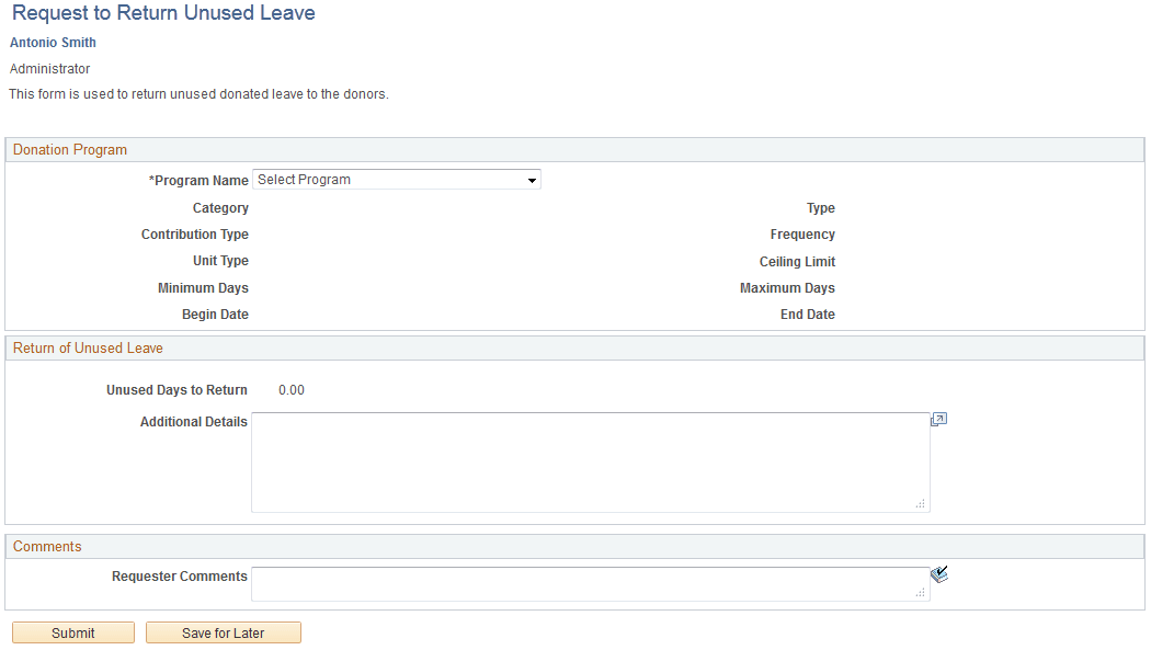 Request to Return Unused Leave page