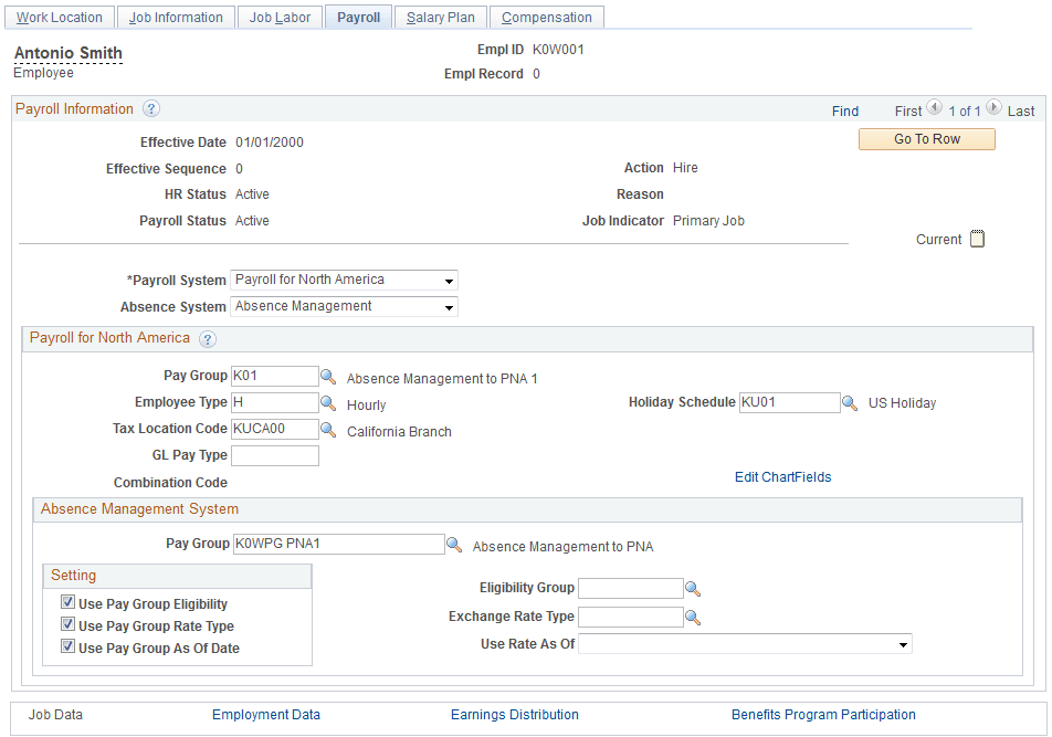 Job Data - Payroll page