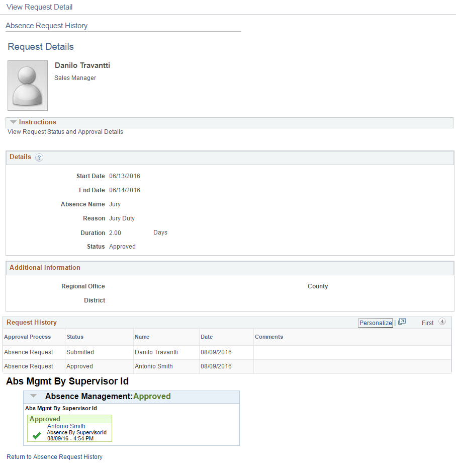 Request Details page