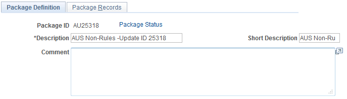 Package Definition page