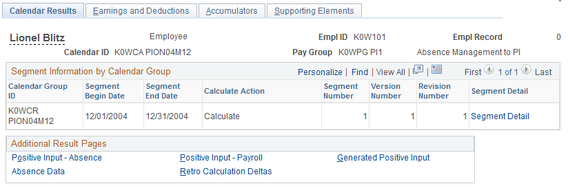 Calendar Results page