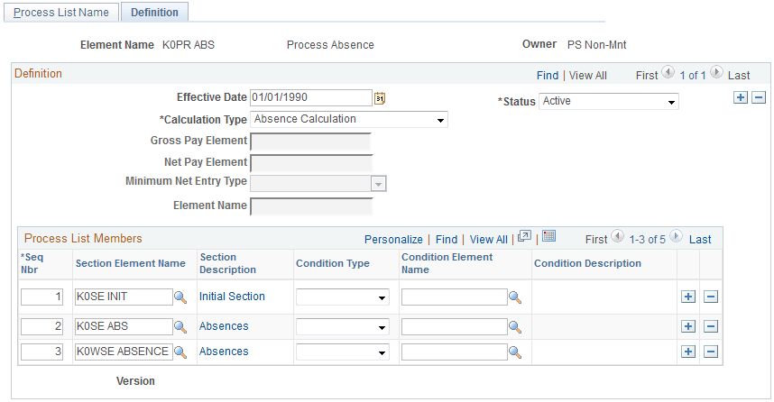 Process Lists - Definition page