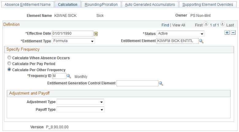 Absence Entitlements - Calculation page