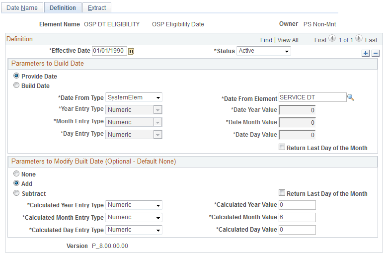 Dates - Definition page