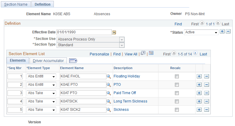 Sections - Definition page