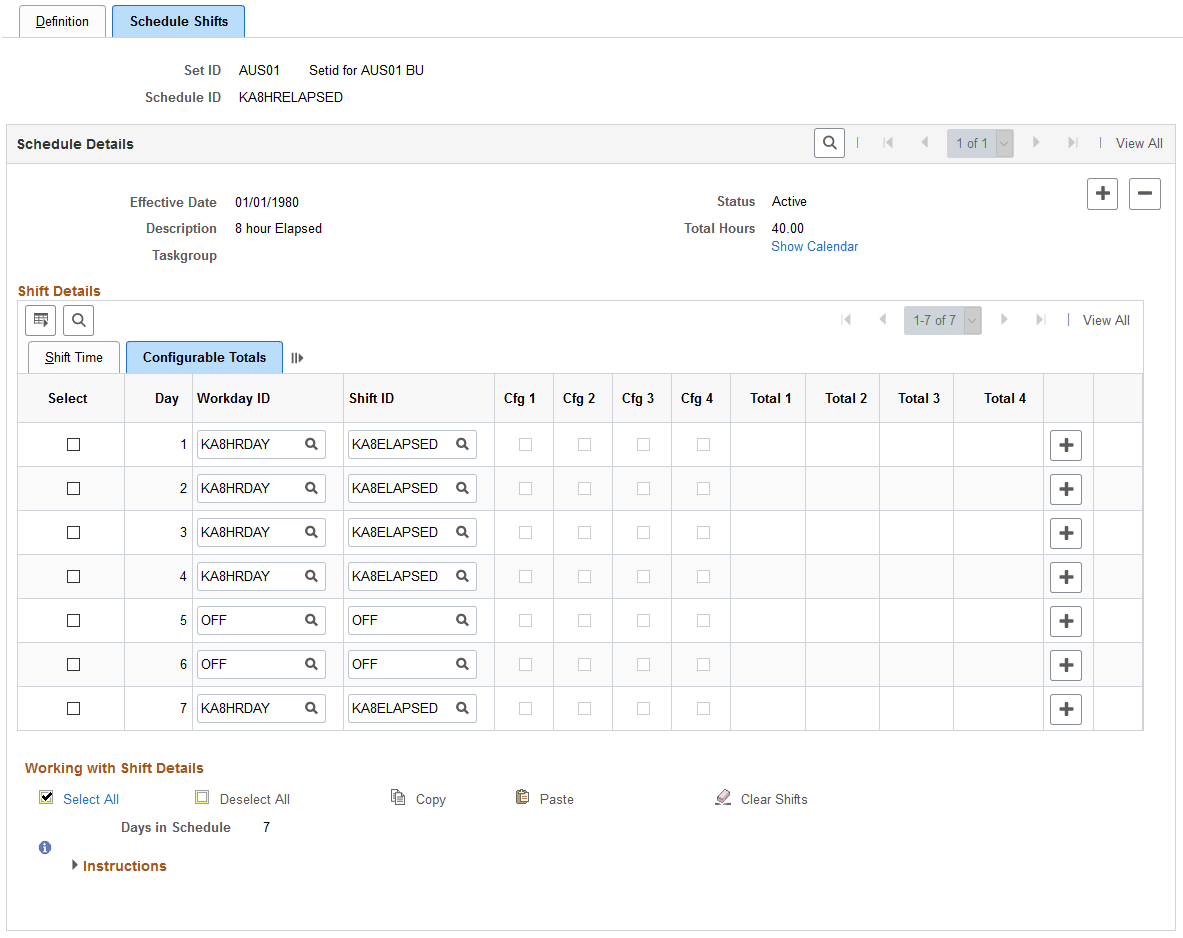 Schedule Shifts page: Configurable Totals tab