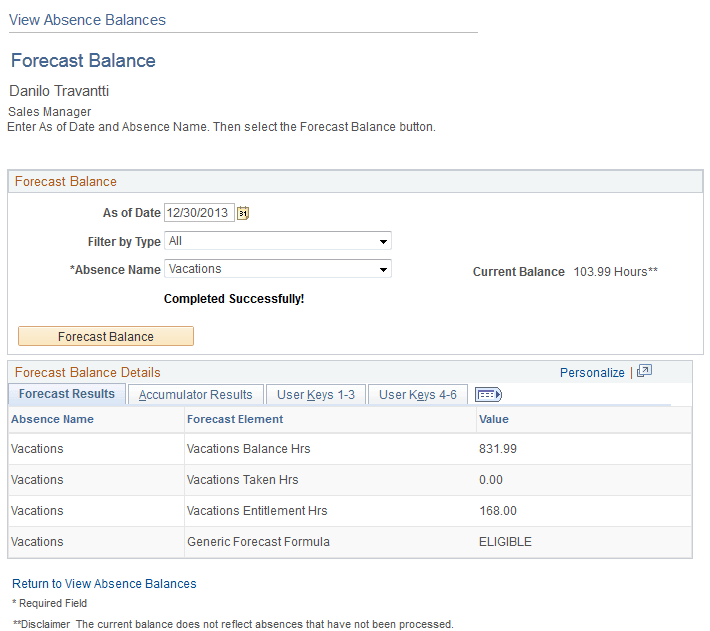 Forecast Balance page