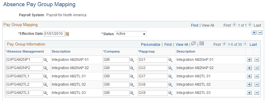 Absence Pay Group Mapping page